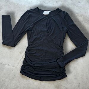 VanessaVirginia Black Long Sleeve Ruched Keyhole Top XS Anthropologie